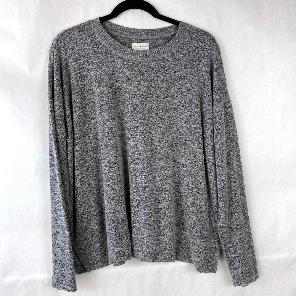 Lucky Brand Gray Pullover Sweater Size Large Thin Knit Crewneck Long Sleeve